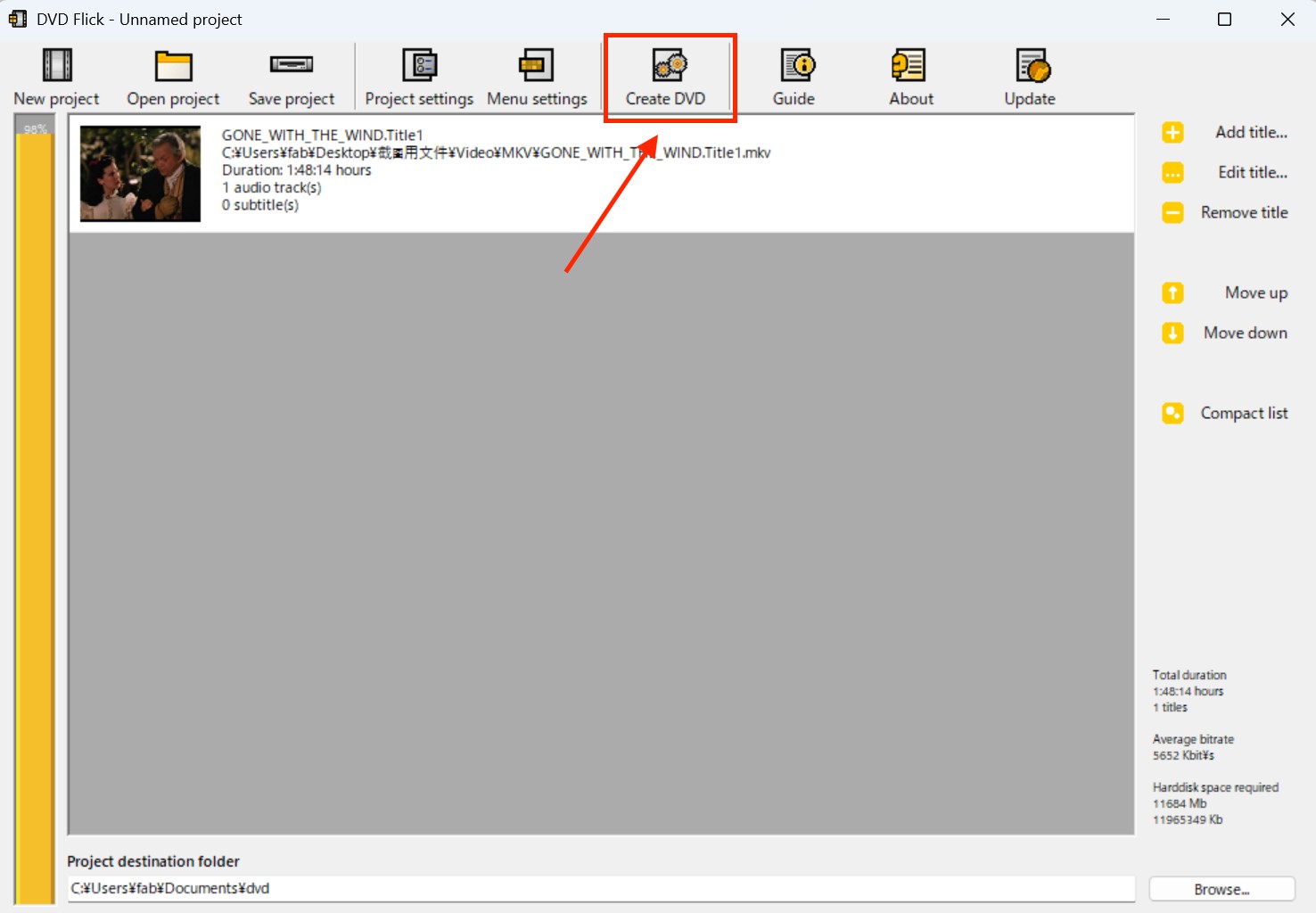 「Create DVD」をクリックして変換を開始します