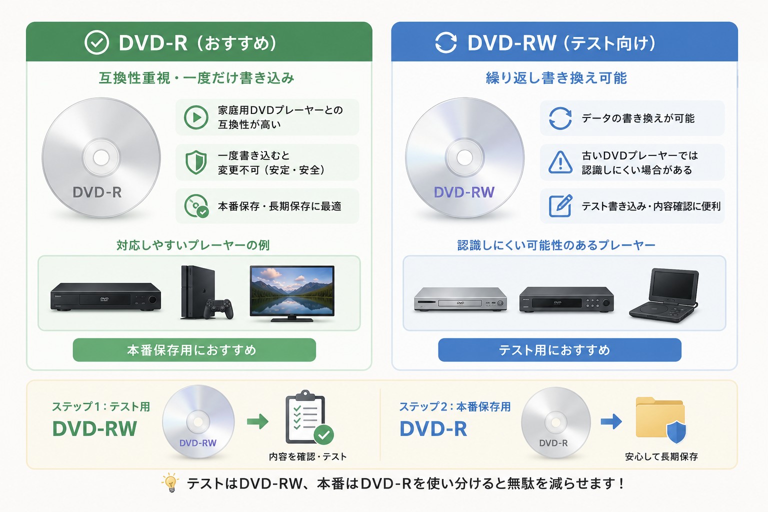 DVD-RとDVD-RWはどちらを使うべきですか