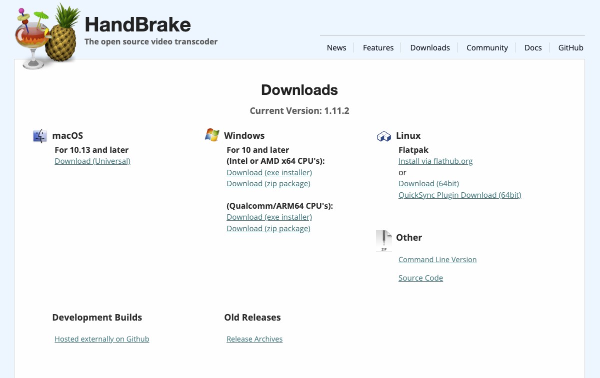 HandBrake公式サイト