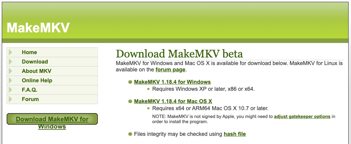MakeMKV公式サイトからMac版をダウンロードする